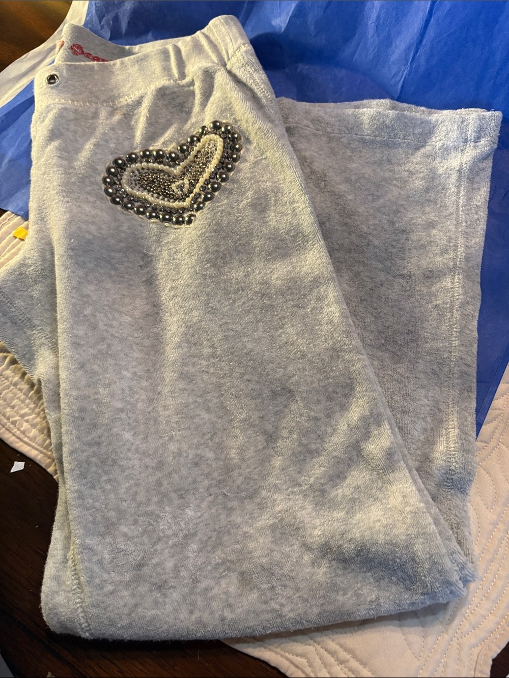 🤍 Heart-Embellished & ❤️ on back Terrycloth Flair stretchy Sweatpants